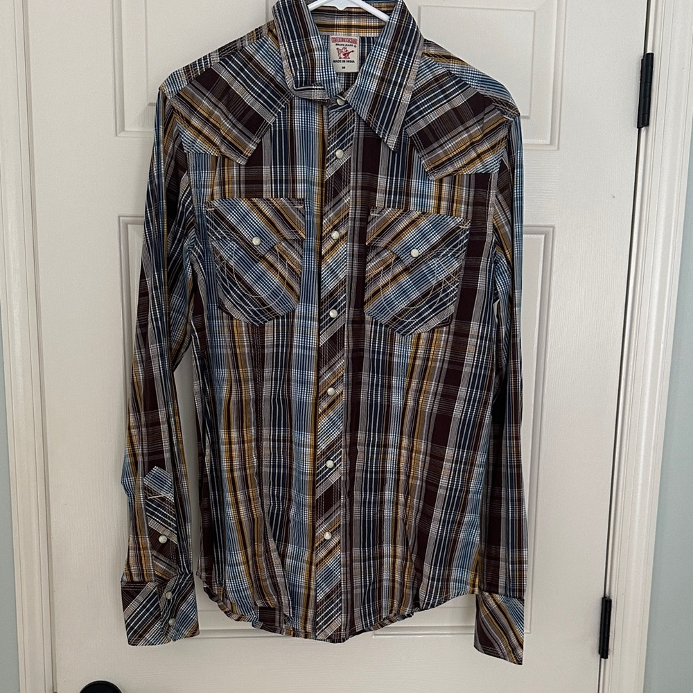True Religion Men's Multicolor Plaid Button Down Shirt